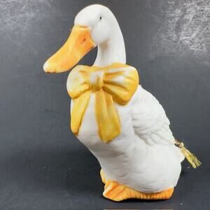 Goose/Duck Ceramic Christmas Ornament White/yellow bow country holiday Waterfowl